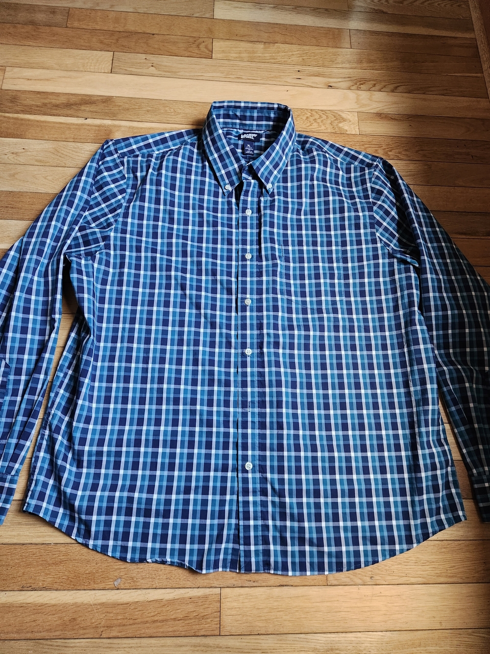 Lands' End Men's Blue Plaid Button Down Traditional Fit Shirt, XL